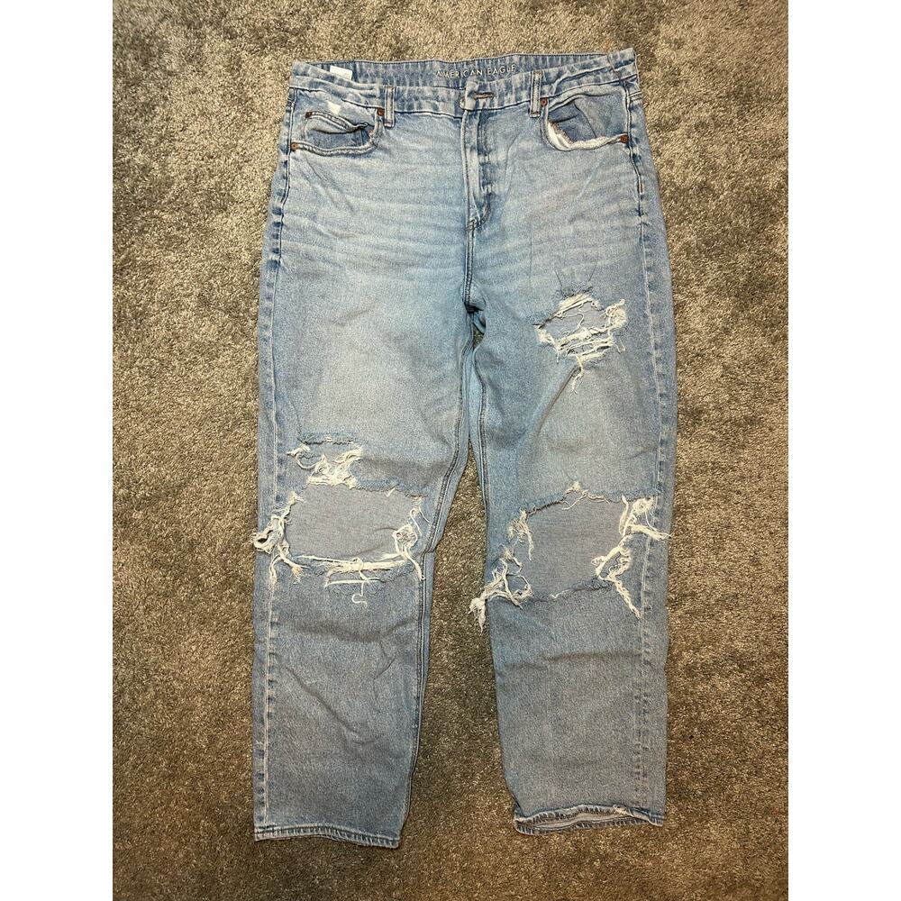 American Eagle Size 18 Long Curvy 90s Straight Distressed Jeans